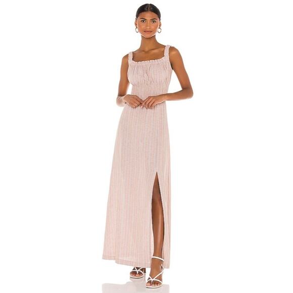NWT The Jetset Diaries Maya Midi Dress Khaki Stripe High Slit Womens Size S - Picture 1 of 7